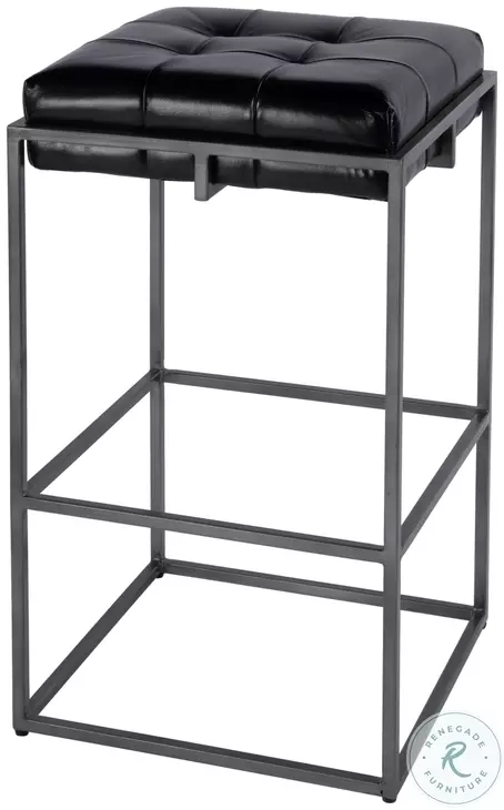 Dudley Black Leather Bar Stool