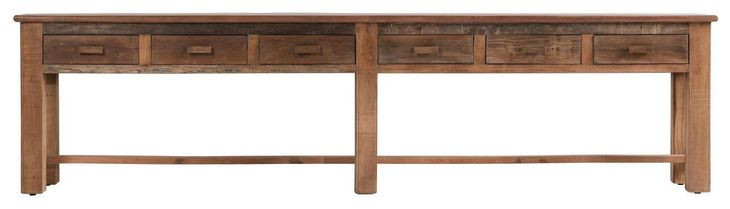Ezra Natural Rectangular Console Table with 6 Drawer