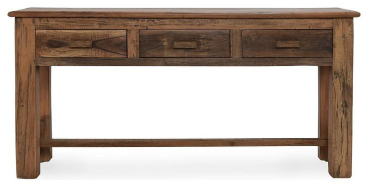 Ezra Natural Rectangular Console Table with 3 Drawer
