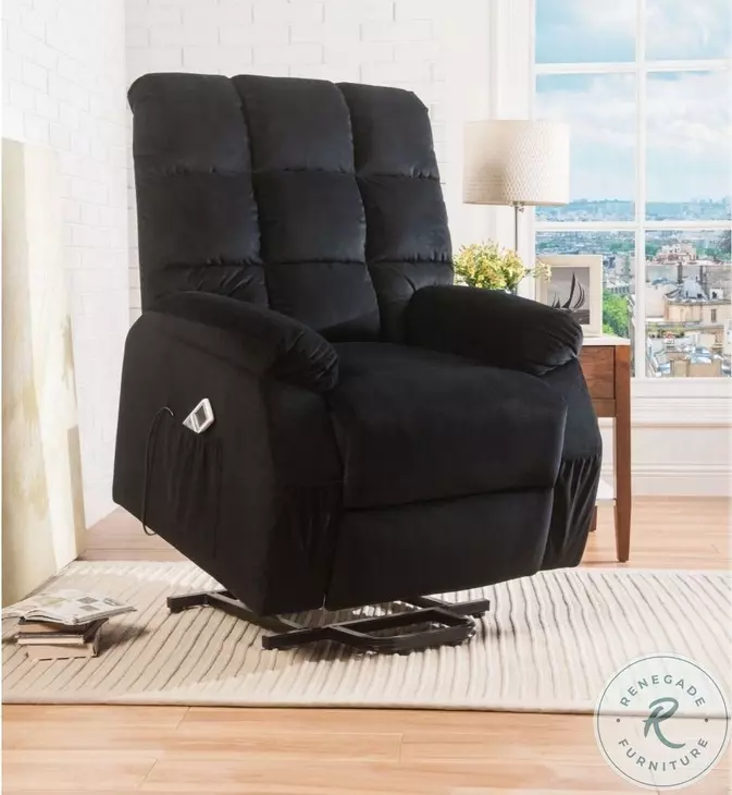 Ipompea Black Velvet Recliner with Power Lift and Massage