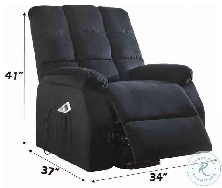 Ipompea Black Velvet Recliner with Power Lift and Massage