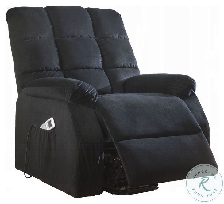 Ipompea Black Velvet Recliner with Power Lift and Massage