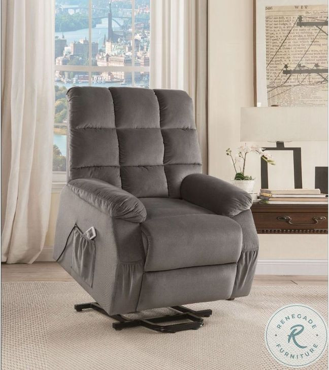 Ipompea Gray Velvet Recliner with Power Lift and Massage