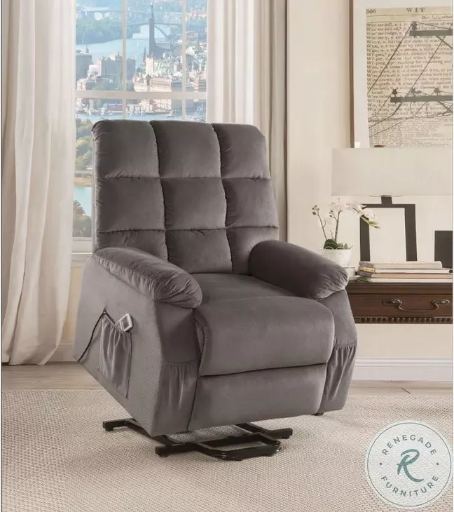 Ipompea Gray Velvet Recliner with Power Lift and Massage