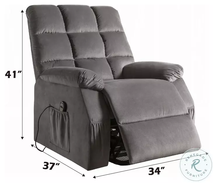 Ipompea Gray Velvet Recliner with Power Lift and Massage