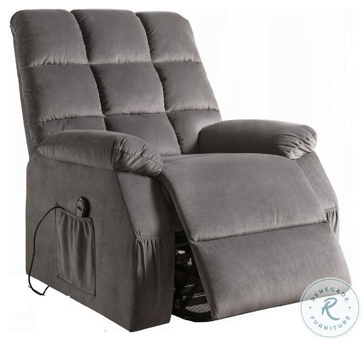Ipompea Gray Velvet Recliner with Power Lift and Massage