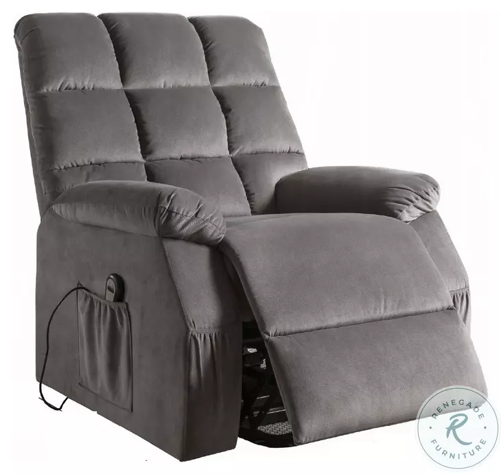 Ipompea Gray Velvet Recliner with Power Lift and Massage