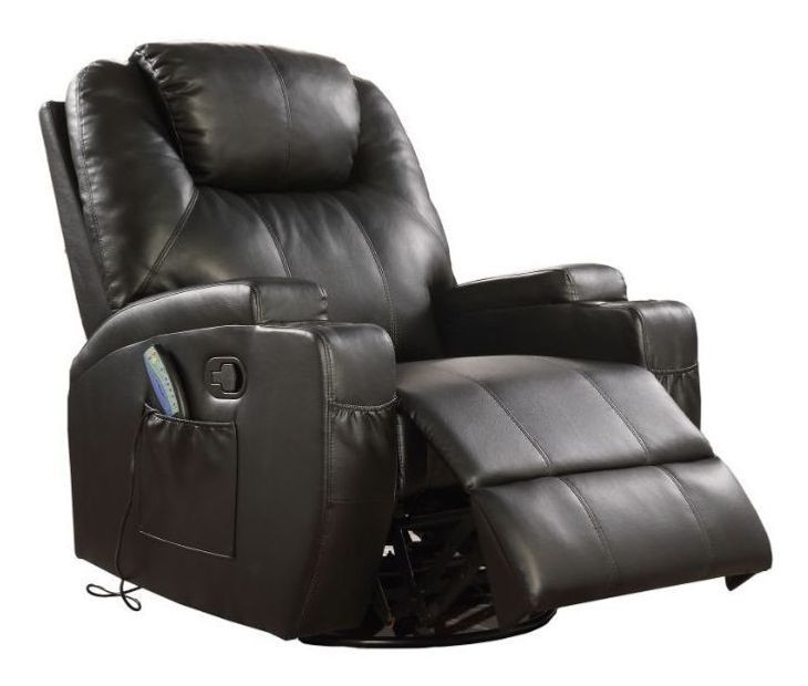 Waterlily Black Swivel Rocker Recliner with Heat and Massage