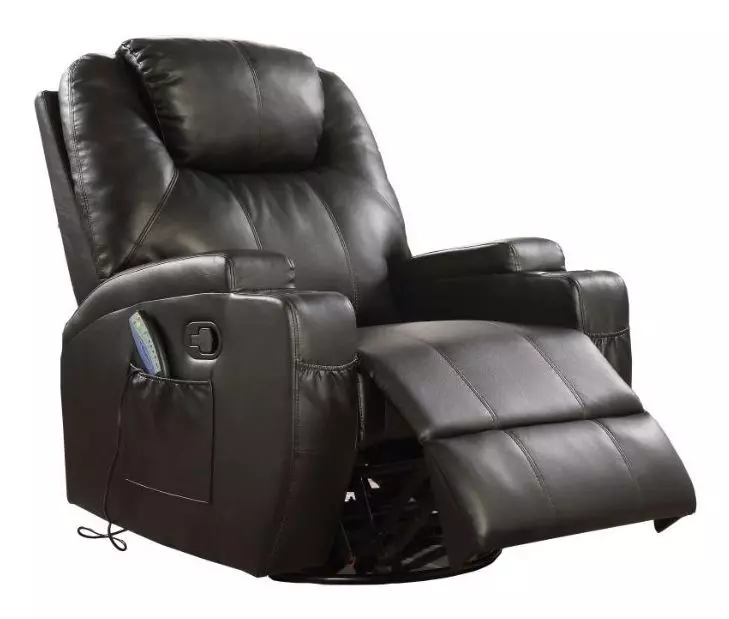 Waterlily Black Swivel Rocker Recliner with Heat and Massage