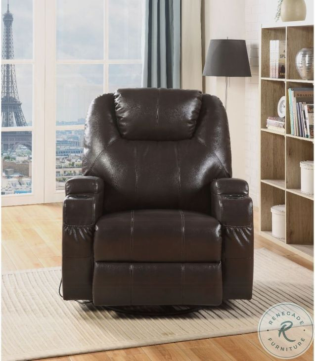 Waterlily Brown Synthetic Leather Rocker Swivel Recliner
