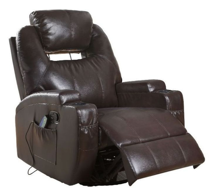 Waterlily Brown Swivel Rocker Recliner with Heat and Massage