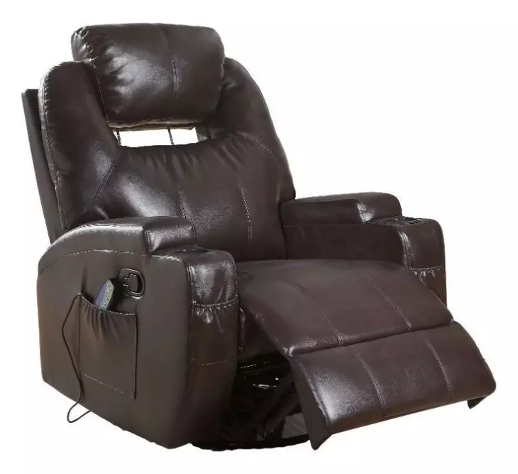 Waterlily Brown Swivel Rocker Recliner with Heat and Massage