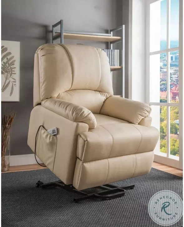 Ixora Beige Synthetic Leather Recliner with Power Lift and Massage