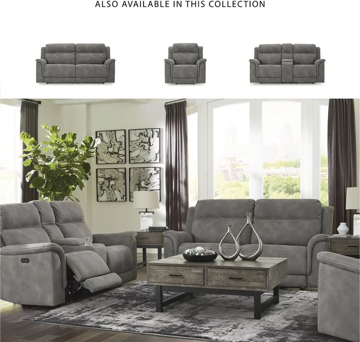 Next-Gen DuraPella Slate Performance Fabric 76" Power Reclining Loveseat With Console