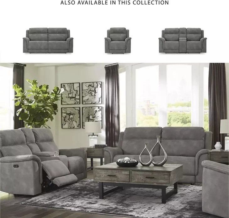 Next-Gen DuraPella Slate Performance Fabric 76" Power Reclining Loveseat With Console