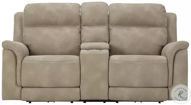 Next-Gen DuraPella Sand Performance Fabric 76" Power Reclining Loveseat With Console