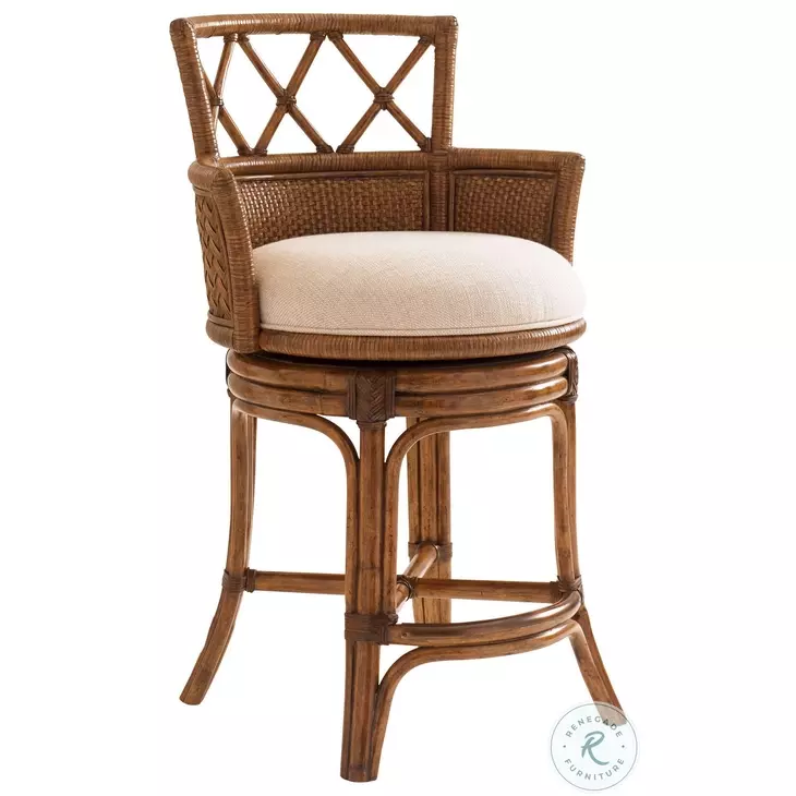 Bali Hai Ivory And Gold Kamala Bay Swivel Counter Height Stool