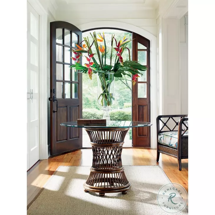 Bali Hai Aged Chestnut Brown Aruba Glass Top 36" Dining Table