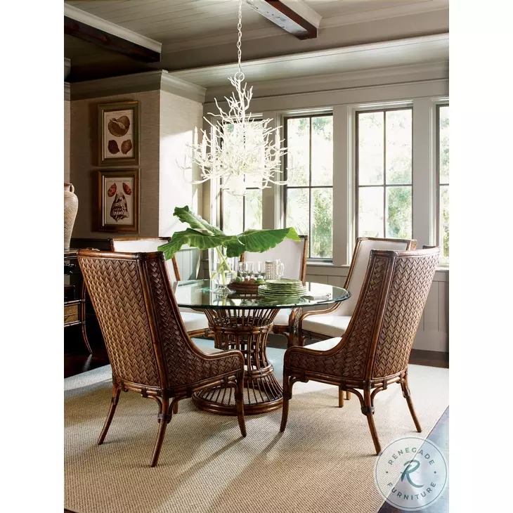 Bali Hai Aged Chestnut Brown Latitude Glass Top 60" Dining Table