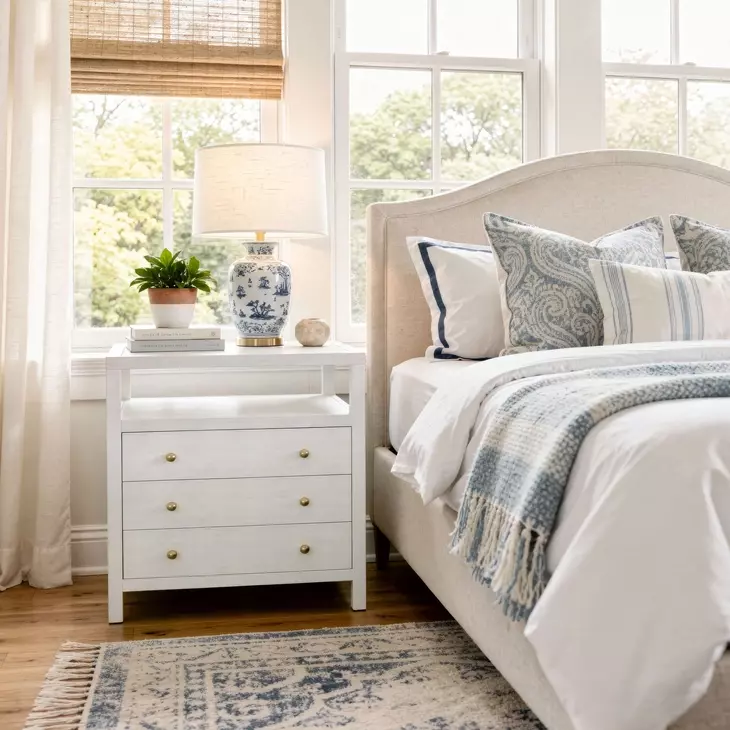 Nora Textured White 3 Drawer Tall Open Nightstand