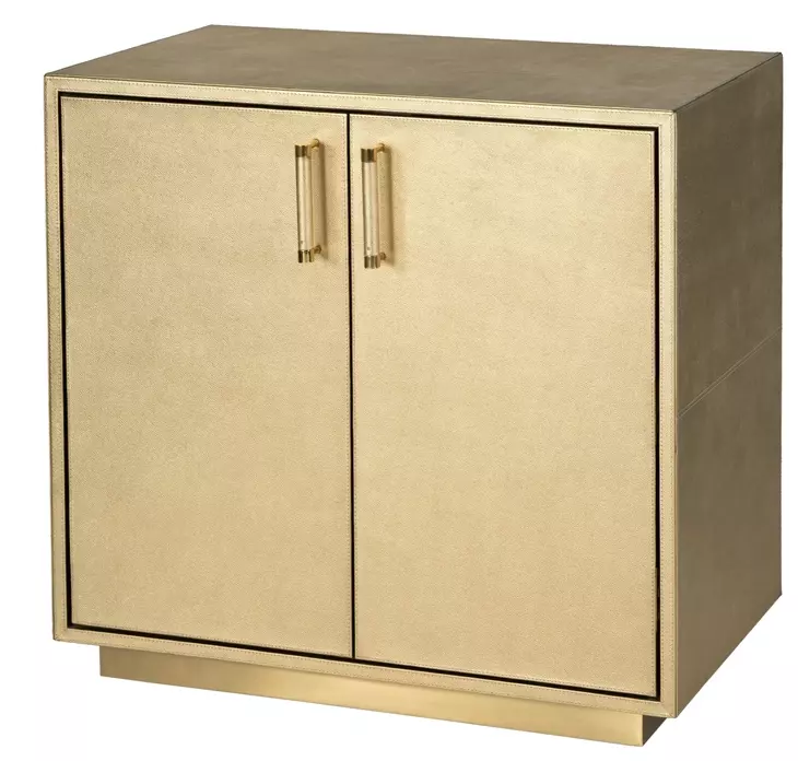 Francois Antique Gold Leather Upholstered 2 Door Accent Cabinet