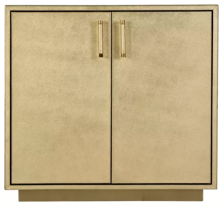 Francois Antique Gold Leather Upholstered 2 Door Accent Cabinet