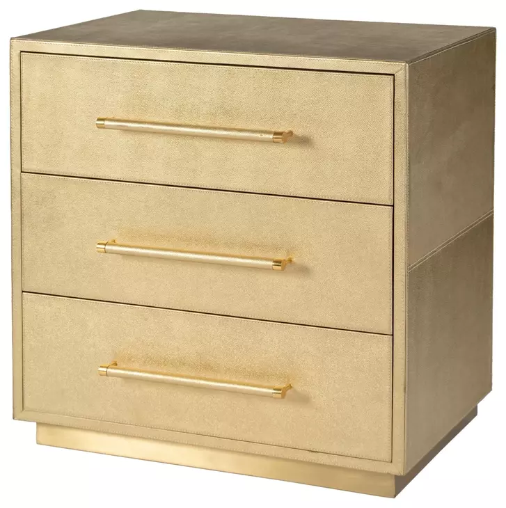 Francois Antique Gold Leather Upholstered 3 Drawer Accent Chest