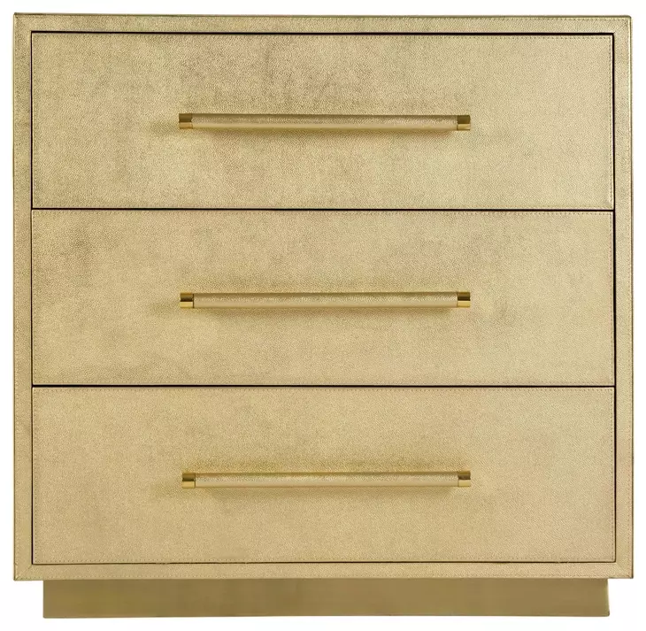 Francois Antique Gold Leather Upholstered 3 Drawer Accent Chest