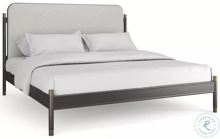 Campaign Ivory and Brushed Deep Bronze King Upholstered Bed