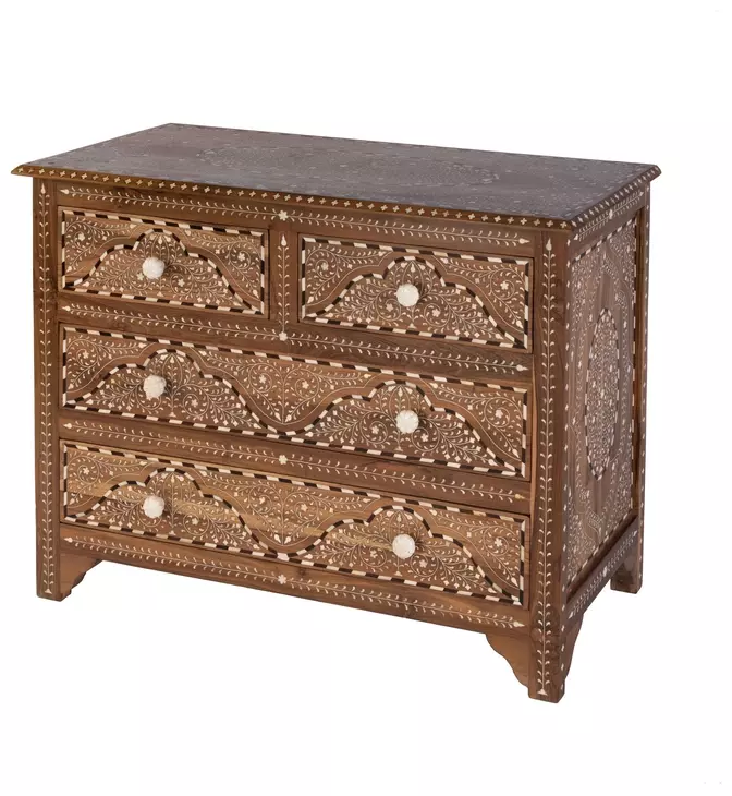 Rashmi Brown and Bone Inlay 4 Drawer Accent Chest