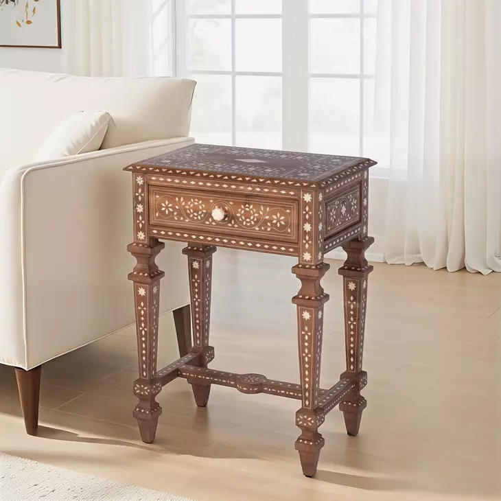 Rashmi Brown and White Rectangular End Table