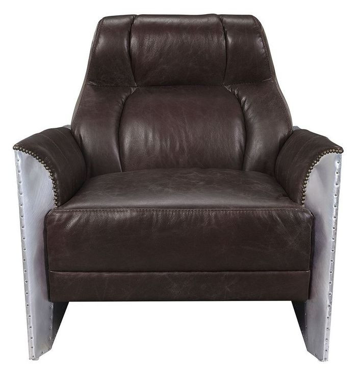 Brancaster Espresso Leather Upholstered Accent Chair with Nailhead Trim