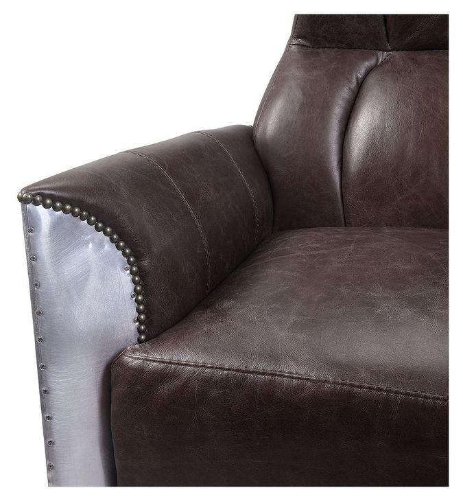 Brancaster Espresso Leather Upholstered Accent Chair with Nailhead Trim