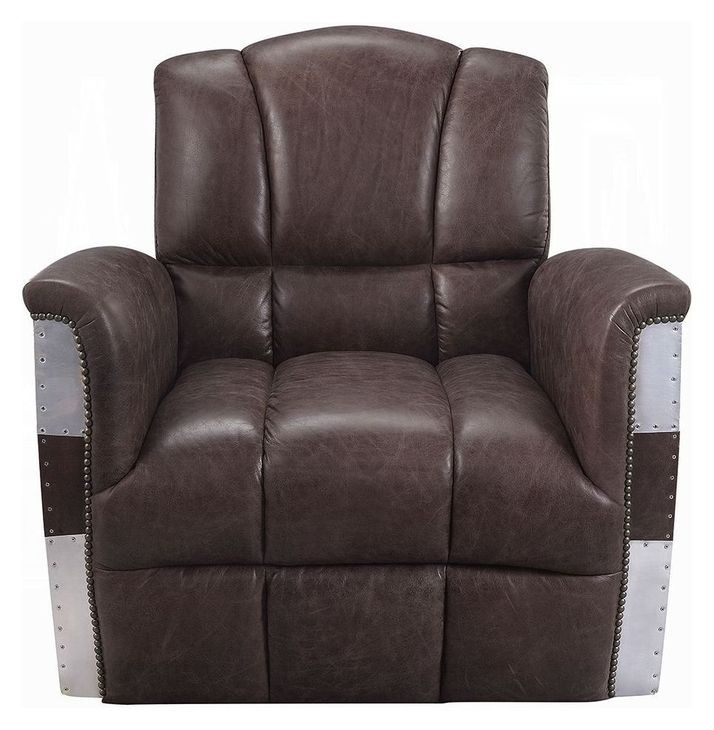 Brancaster Retro Brown Leather Upholstered Accent Chair with Nailhead Trim