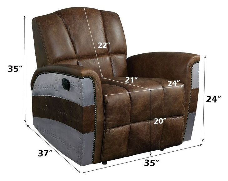 Brancaster Retro Brown Leather Power Recliner with Nailhead Trim