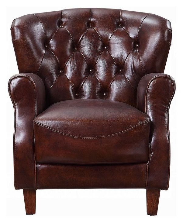 Brancaster Vintage Brown Leather Upholstered Accent Chair with Nailhead Trim