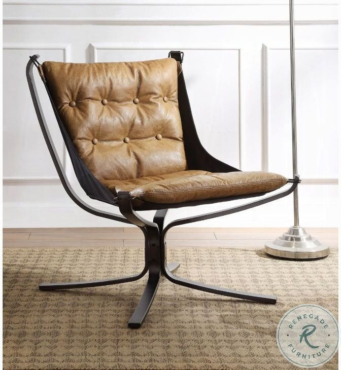 Carney Coffee Top Grain Leather Accent Chair
