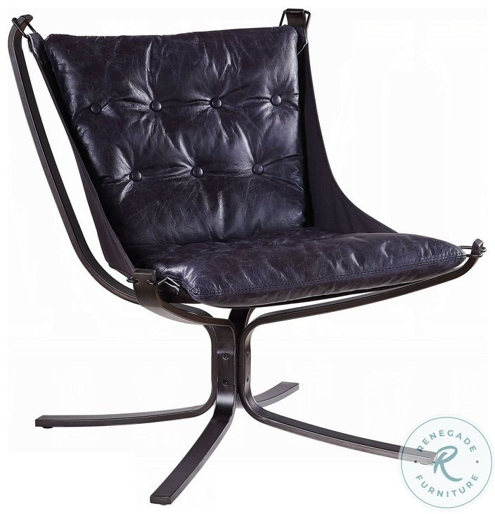 Carney Vintage Blue Top Grain Leather Accent Chair