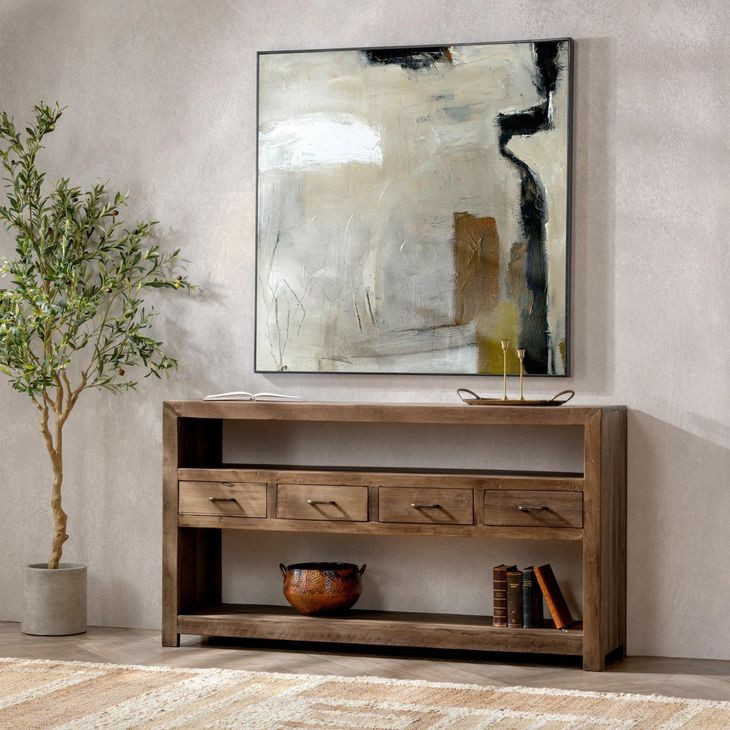 Mattai Natural Rectangular Console Table with 4 Drawers From
