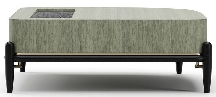 Madera Verdigris Koto and Modern Walnut Square Marble Top Cocktail Table