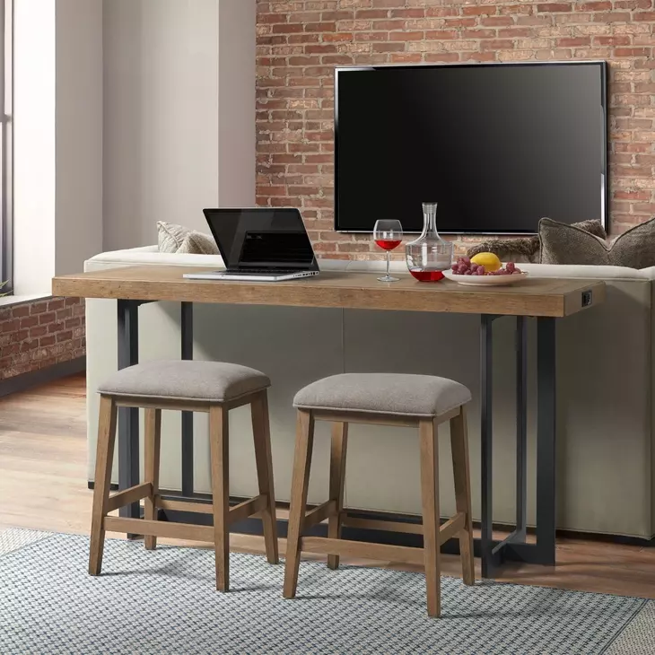 Eden Dune and Black Rectangular Bar Table Set with USB Charging
