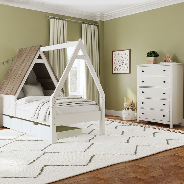 Lodge Cookies and Cream Twin Novelty Bed with Half Roof and Window
