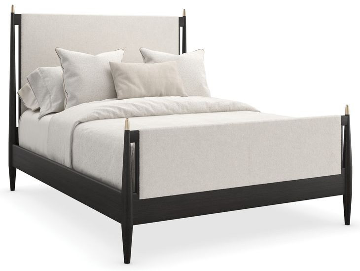 Rhythm Ivory and Black Stained Ash Performance Fabric Queen Upholstered Panel Bed