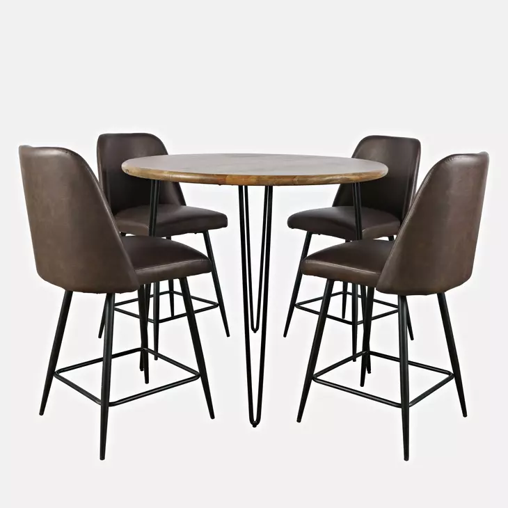 Brennan Dark Brown Upholstered 5 Piece Counter Height Dining Set