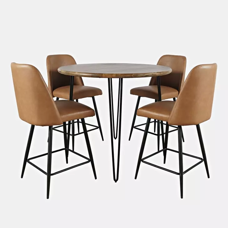 Brennan Light Brown Upholstered 5 Piece Counter Height Dining Set