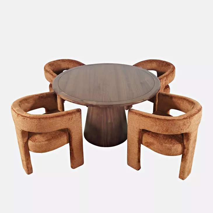 Gwen Luxury Brown and Red Upholstered 5 Piece Dining Set