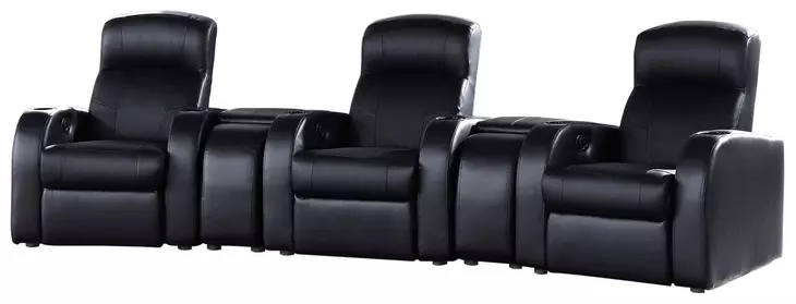 Cyrus Black Top Grain Leather 3 Piece Home 130" Theater Seating With 2 Console