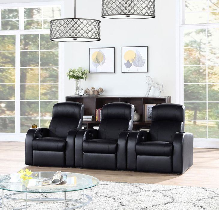 Cyrus Black Top Grain Leather 3 Piece Home Theater Seating
