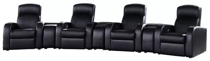 Cyrus Black Top Grain Leather 4 Piece Home 177" Theater Seating With 3 Console