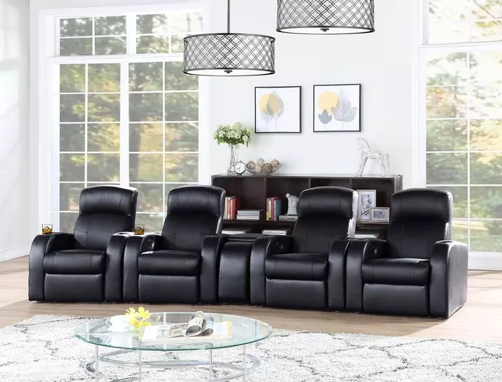 Cyrus Black Top Grain Leather 4 Piece Home 147" Theater Seating With Console